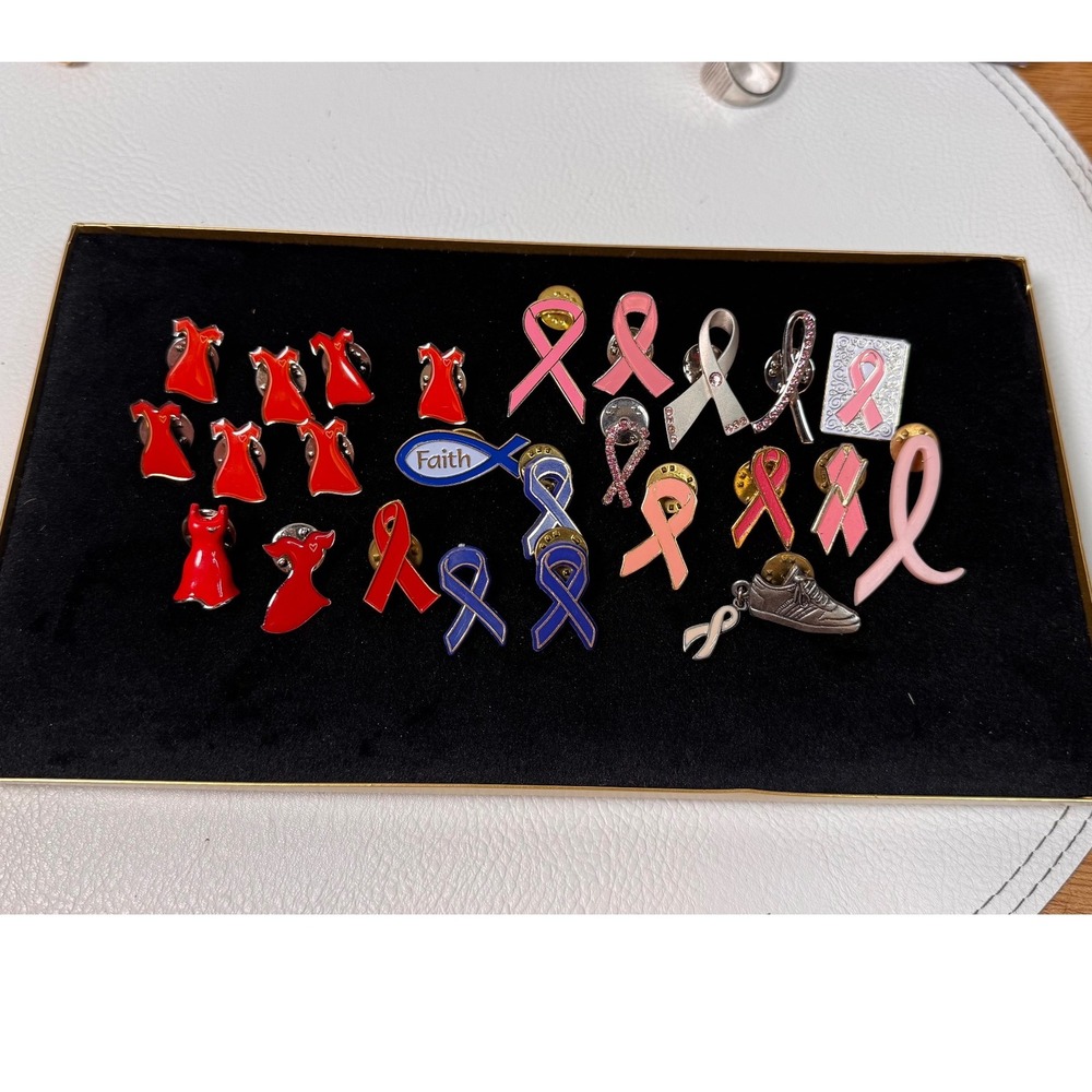 Awareness Ribbon‎ & Red Dress Pin Lot – Breast Cancer, Heart Health, Prostate